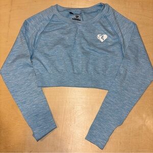 Women’s Best Active Workout Gym Seamless Long Sleeve Crop Top Size Medium Blue
